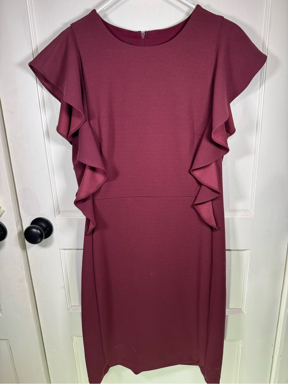 Donna Morgan Burgundy Ruffle Sleeve Midi Dress Size 14